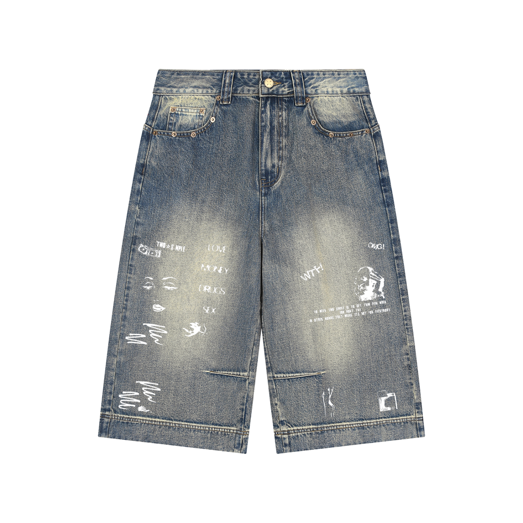 DOODLE BAGGY 3/4 JEAN SHORTS