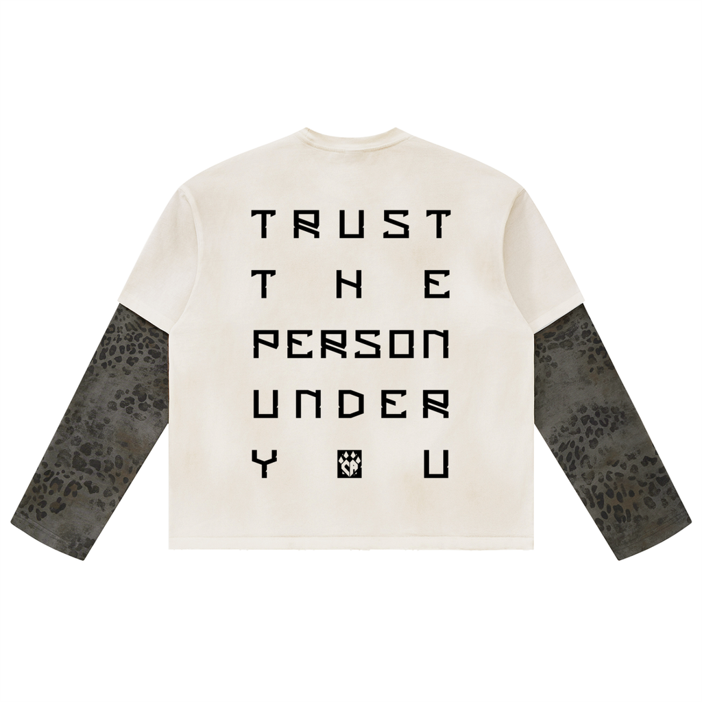Unisex Vintage Wash Leopard Paneled Layer T-Shirt