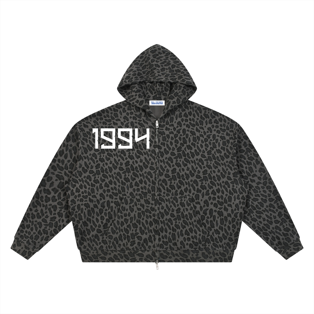 Unisex Leopard Print Waffle Full Zip Hoodie