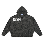 Unisex Leopard Print Waffle Full Zip Hoodie