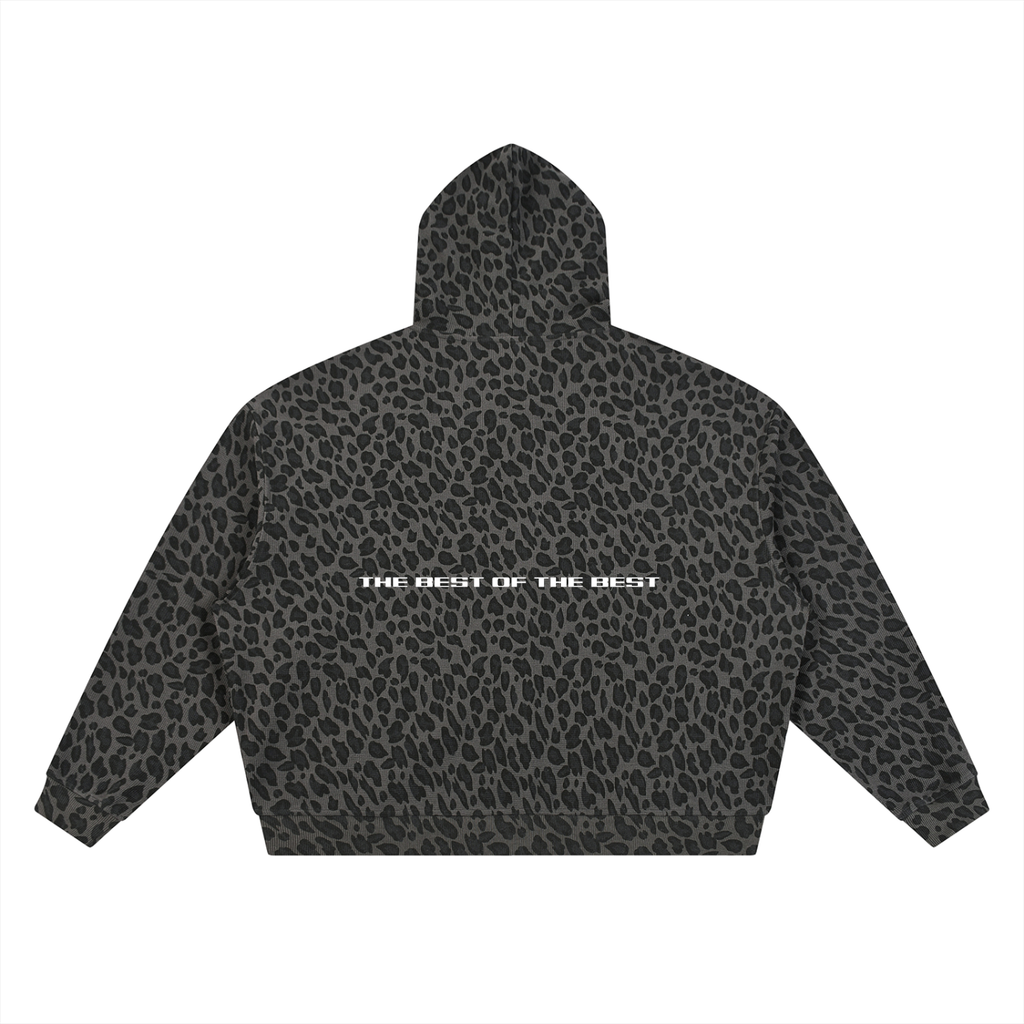 Unisex Leopard Print Waffle Full Zip Hoodie
