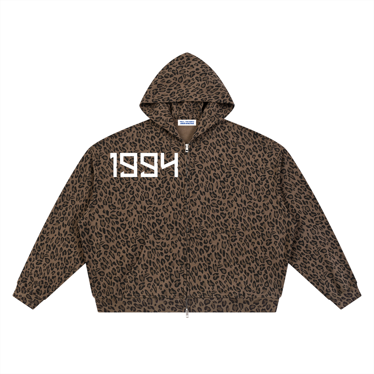 Unisex Leopard Print Waffle Full Zip Hoodie