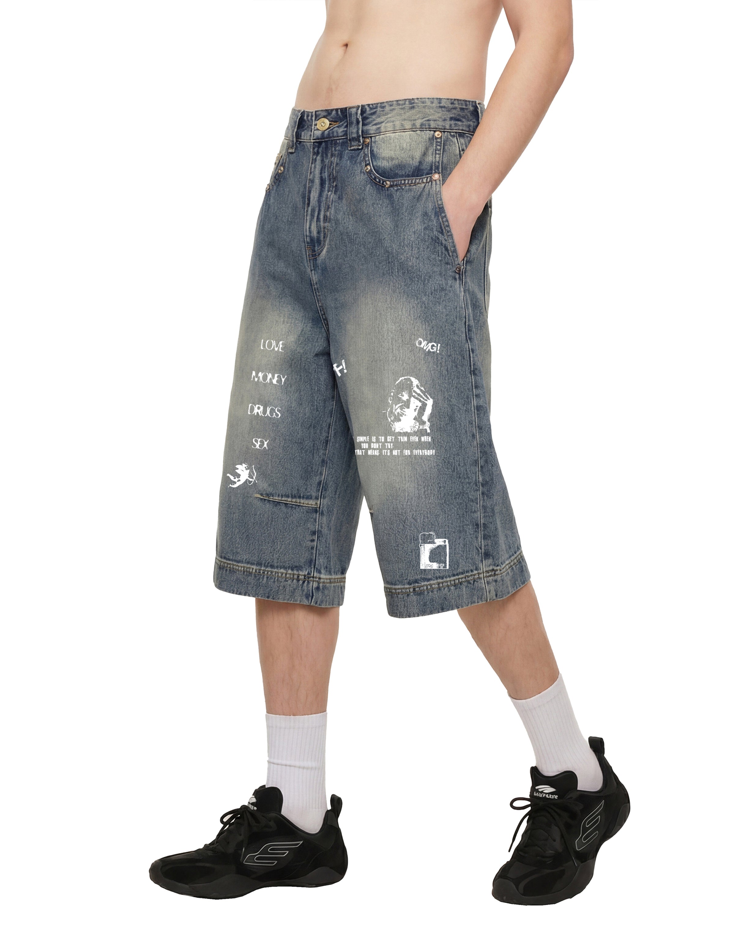 DOODLE BAGGY 3/4 JEAN SHORTS