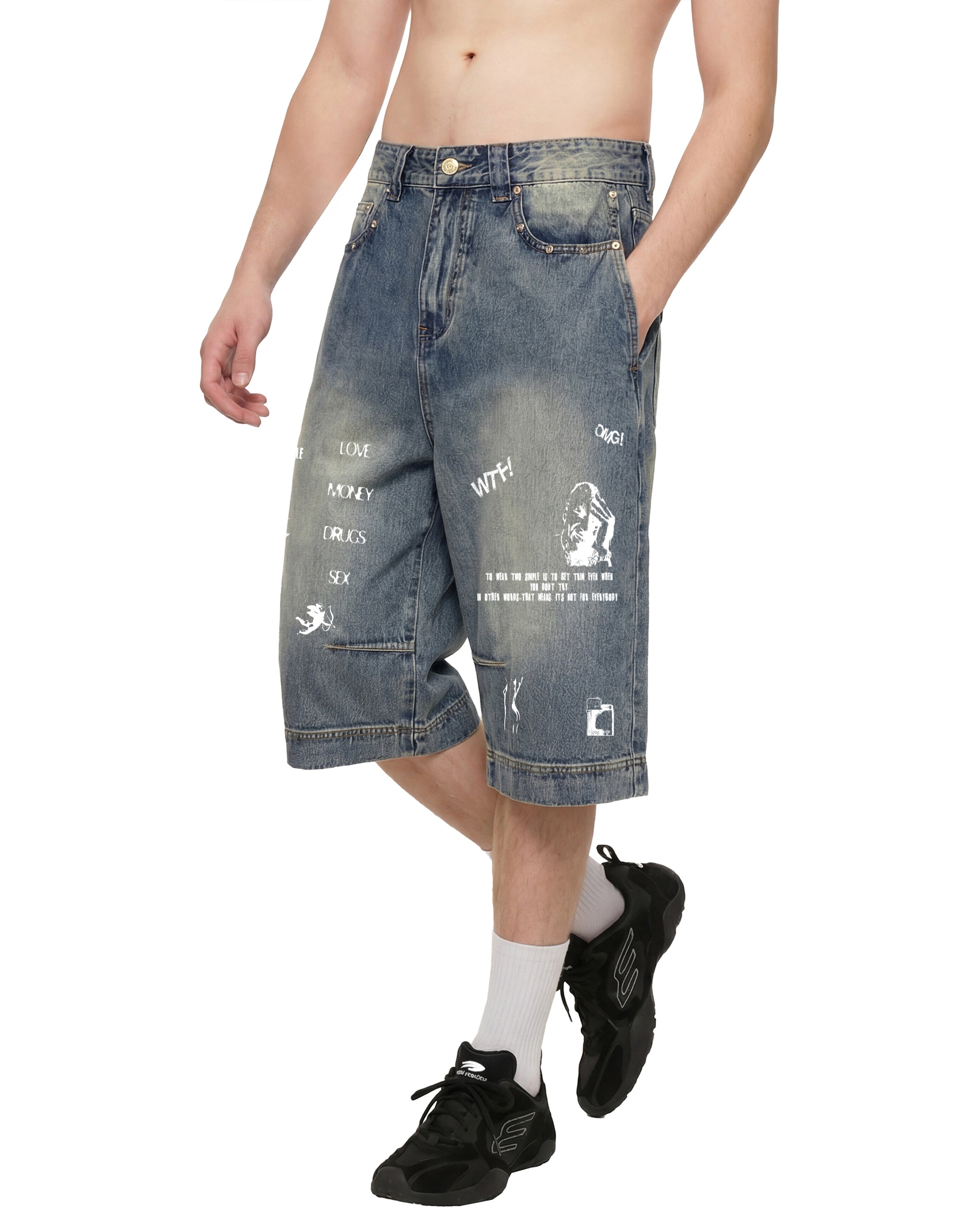 DOODLE BAGGY 3/4 JEAN SHORTS
