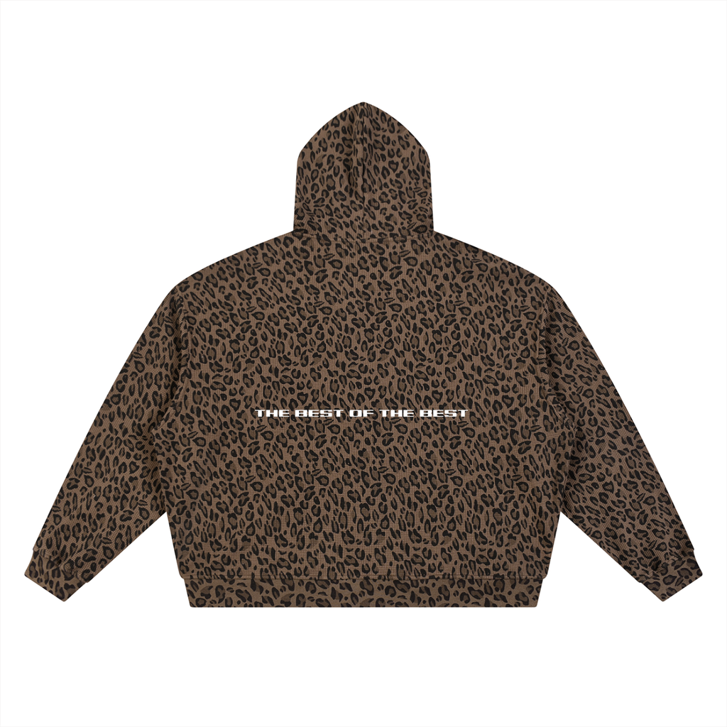Unisex Leopard Print Waffle Full Zip Hoodie
