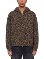 Unisex Leopard Print Waffle Full Zip Hoodie