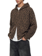 Unisex Leopard Print Waffle Full Zip Hoodie