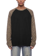 Unisex Leopard Panel Raglan Sleeve T-Shirt