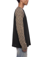 Unisex Leopard Panel Raglan Sleeve T-Shirt