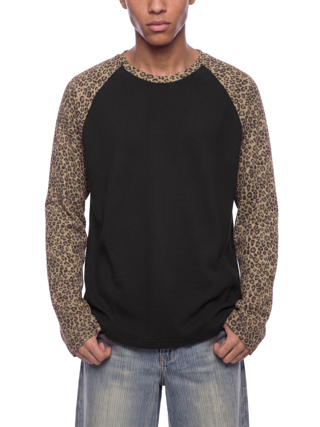 Unisex Leopard Panel Raglan Sleeve T-Shirt