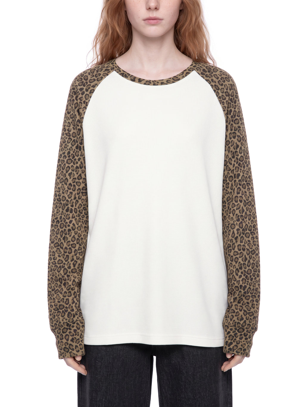 Unisex Leopard Panel Raglan Sleeve T-Shirt