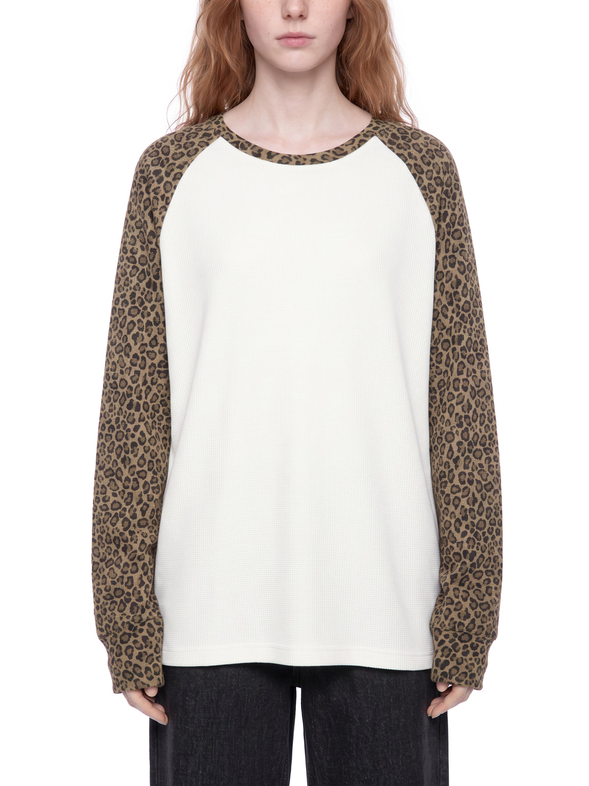 Unisex Leopard Panel Raglan Sleeve T-Shirt