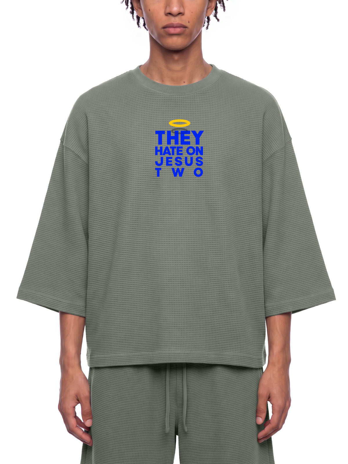 JESUS HATE WAFFLE 3/4 OVERSIZED TEE