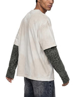 Unisex Vintage Wash Leopard Paneled Layer T-Shirt