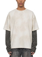 Unisex Vintage Wash Leopard Paneled Layer T-Shirt